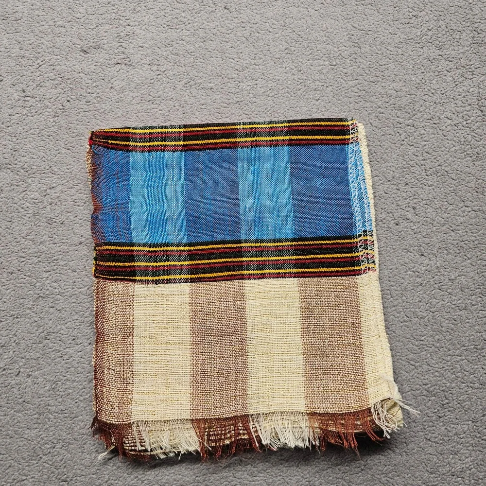 Hand Loomed Traditional Scarf Multicolor Striped‎ Fringed Artisanal Textile